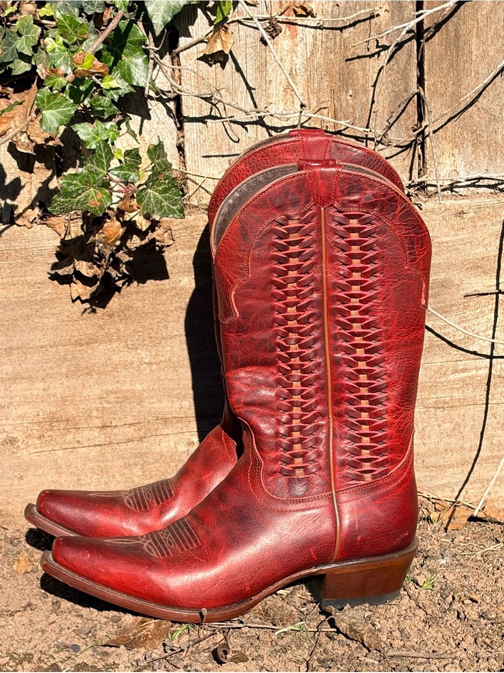 shyanne dark red leather woven western cowboy boots snip toe women’s size 8.5 - Picture 7 of 16